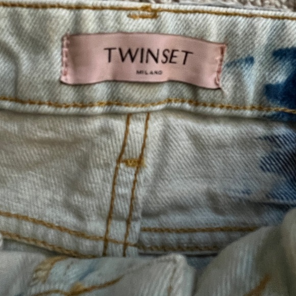 TWINSET Milano Women’s Blue Tie-Dye Barrel-Leg Embroidered Designer Jeans Sz 27 - Picture 5 of 6